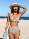 Ensemble de bikini taille haute à fleurs - maillot de bain femme en deux pièces