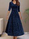 Robe maxi a-line en velours luxueux pour femmes - manches longues élégantes pour les occasions spéciales