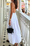 Robe midi à bretelles pour femme - élégante robe d'été blanche