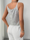 Top cami gris à sequins pour femmes - blouse sans manches avec embellissements scintillants
