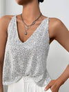 Top cami gris à sequins pour femmes - blouse sans manches avec embellissements scintillants