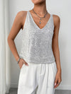 Top cami gris à sequins pour femmes - blouse sans manches avec embellissements scintillants
