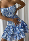 Robe décontractée femme - robe bustier brodée élégante en bleu - pour les occasions estivales