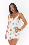 Robe d'été en lin à motifs coquillages blancs pour femme - mini robe florale casual