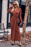 Robe portefeuille femme - élégance décontractée à manches longues pour toutes les occasions
