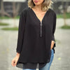 Blouse en chiffon femme avec fermeture éclair - haut à col v pour une tenue décontractée, polyvalente