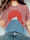 T-shirt en coton femme avec motif chat et montagne - look décontracté pour tous les jours