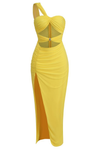 Robe de soirée pour femme - robe maxi élégante avec design asymétrique, fente haute et détails en cristal - pour les occasions spéciales