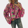Blouse florale pour femmes - haut d'été élégant à manches évasées, léger et décontracté