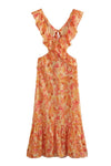 Robe maxi florale pour femmes - design à volants avec détail découpé pour les occasions d'été