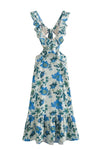 Robe maxi florale pour femmes - design à volants avec détail découpé pour les occasions d'été
