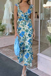 Robe maxi florale pour femmes - design à volants avec détail découpé pour les occasions d'été