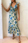 Robe maxi florale pour femmes - design à volants avec détail découpé pour les occasions d'été