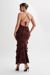 Robe maxi fleurie pour femmes avec détails embellis - robe élégante en imprimé floral pour occasions spéciales
