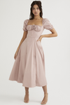 Robe midi florale pour femmes - tenue élégante d'été avec manches bouffantes et détail corset pour les garden-parties