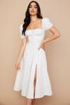 Robe midi florale pour femmes - tenue élégante d'été avec manches bouffantes et détail corset pour les garden-parties
