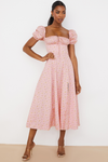 Robe midi florale pour femmes - tenue élégante d'été avec manches bouffantes et détail corset pour les garden-parties