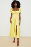 Robe midi florale pour femmes - tenue élégante d'été avec manches bouffantes et détail corset pour les garden-parties