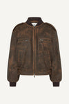 Veste bomber en cuir pour femme - style vintage marron, cropped et pour vos tenues décontractées