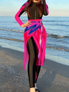 Maillot de bain femme à manches longues avec jupe intégrée - costume de bain sobre rose foncé pour la plage et la piscine