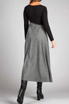 Robe maxi femme élégante à manches longues - robe grise évasée avec jupe plissée
