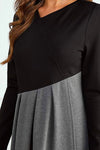 Robe maxi femme élégante à manches longues - robe grise évasée avec jupe plissée