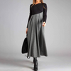 Robe maxi femme élégante à manches longues - robe grise évasée avec jupe plissée