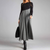 Robe maxi femme élégante à manches longues - robe grise évasée avec jupe plissée