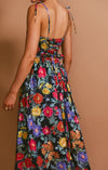 Robe maxi femme élégante à imprimé floral en taffetas noir - tenue d'été polyvalente