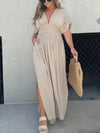 Robe maxi féminine élégante au décolleté en v - longue robe confortable pour les occasions décontractées