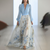 Robe maxi femme - élancée à manches longues et décolleté en v bleu pour les soirées jardin