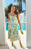 Robe midi femmes en satin premium - imprimé tropical pour des journées d'été élégantes