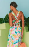 Robe midi femmes en satin premium - imprimé tropical pour des journées d'été élégantes
