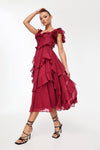 Robe midi femme avec manches en volants - une tenue élégante pour vos occasions spéciales