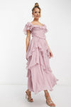 Robe midi femme avec manches en volants - une tenue élégante pour vos occasions spéciales