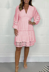 Robe midi chemise avec dentelle - tenue élégante pour le quotidien et les occasions semi-formelles