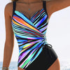 Maillot de bain femme une pièce bleu à rayures sculptantes - élégant pour vos journées à la plage et à la piscine