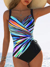 Maillot de bain femme une pièce bleu à rayures sculptantes - élégant pour vos journées à la plage et à la piscine