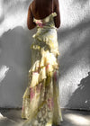 Robe de soirée femme - tenue jaune à volants pour occasions spéciales - design élégant, tissu léger