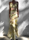 Robe de soirée femme - tenue jaune à volants pour occasions spéciales - design élégant, tissu léger