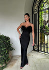 Robe de soirée femmes avec détails en plumes - élégante robe maxi noire pour une allure chic