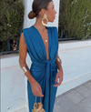 Robe maxi plissée pour femmes avec fente haute - tenue chic pour soirées spéciales