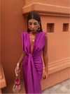 Robe maxi plissée pour femmes avec fente haute - tenue chic pour soirées spéciales