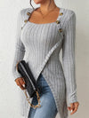 Top à manches longues en côtes avec détails en boutons - style asymétrique chic pour vos sorties décontractées et au bureau