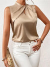 Top sans manches en satin pour femmes avec détail twist au cou - blouse chic pour le bureau et les soirées