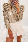 Blouse en sequins pour femmes - haut élégant à manches bouffantes pour soirées et dîners