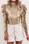 Blouse en sequins pour femmes - haut élégant à manches bouffantes pour soirées et dîners