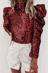 Blouse en sequins pour femmes - haut élégant à manches bouffantes pour soirées et dîners
