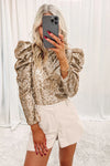 Blouse en sequins pour femmes - haut élégant à manches bouffantes pour soirées et dîners