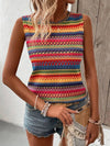 Top de maillot sans manches en tricot à motifs multicolores - tenue décontractée estivale